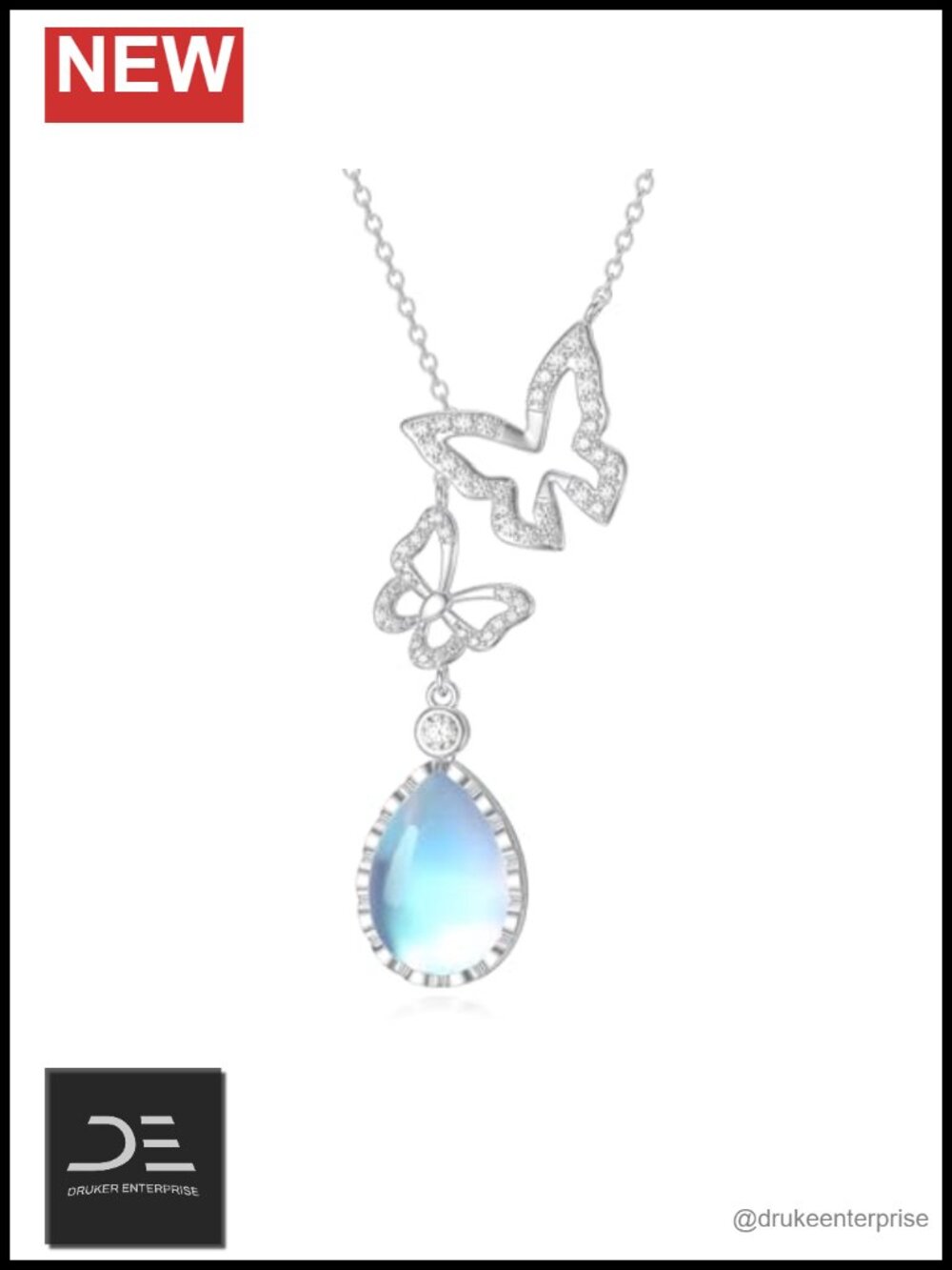 925 Sterling Silver Moonstone Butterfly Pendant Necklace